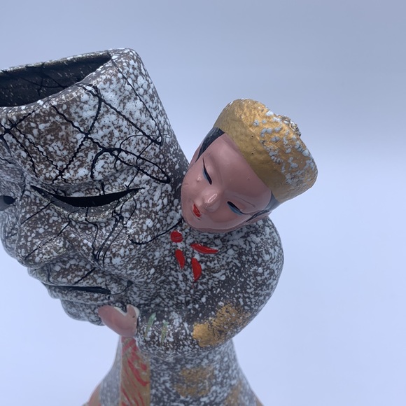 Vintage MCM Japan Boy Theater Mask Wall Pocket Vase Lava Glaze Replacement - Picture 7 of 8